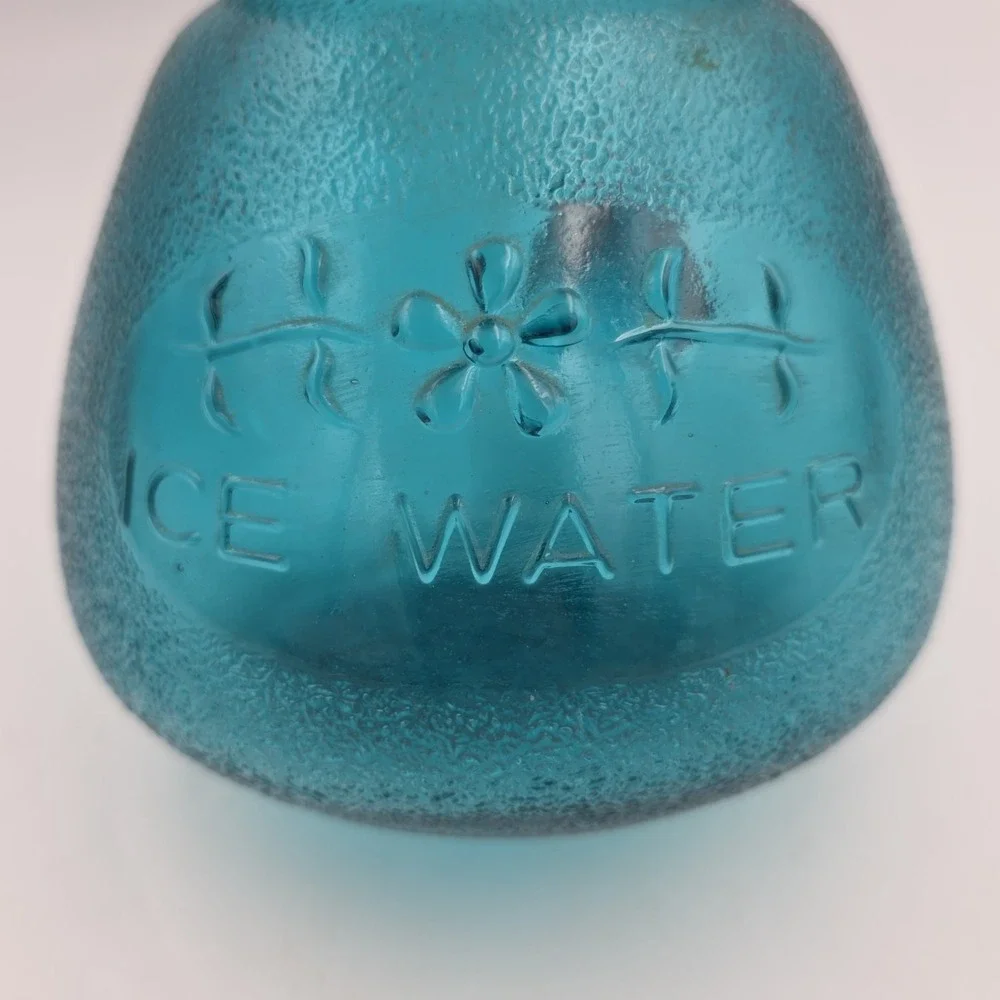 1970s peacock blue ice water glass carafe Only